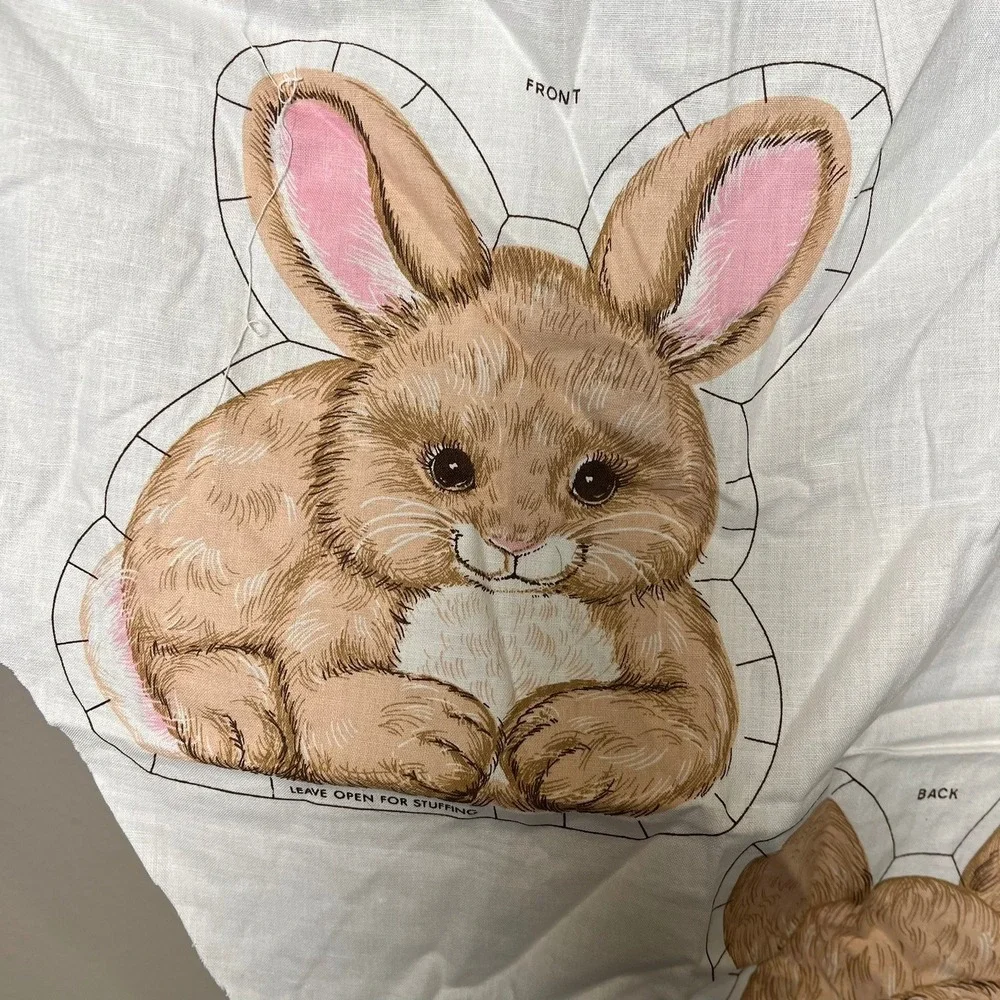 Vintage Bunny Cut Sew Fabric Panel Rabbit Plush Craft Kit 8 Inch Toy Pillow